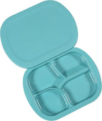 EZ Assistive Adaptive Utensils Deep plate with Lid, Extra Wall and Spill-proof Melamine Divided Plate, Non-slip Diner Wares for Elderly (Melamine 4-Compartment Dinner plate with Lid)