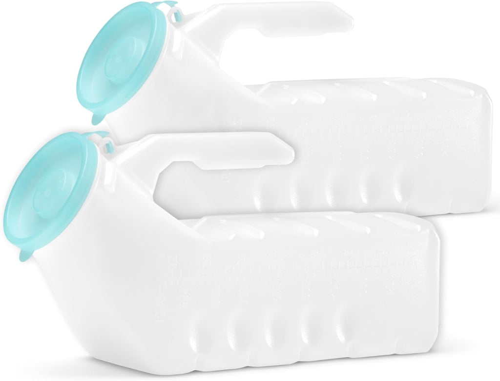 Caring Urinals for Men, Urine Bottle, Male Urinal, Portable Urinal for Men, Pee Bottles for Men, Splash Proof, for Seniors, Nighttime, Car, & Incontinence, Glow in the Dark Lid, 1000ml, 32oz (2 Pack)