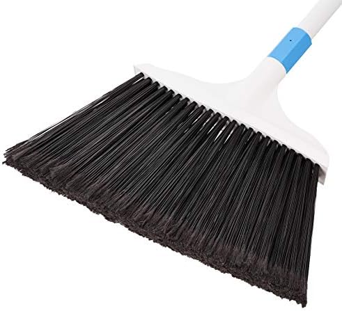 Amazon Basics Heavy-Duty Floor Cleaning Broom with Stiff Bristles, Sturdy 3-Piece Handle, Easy to Assemble, Indoor Outdoor Use for Driveways and Sidewalks, Blue and White