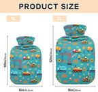 Construction Vehicles Teal Blue Hot Water Bottle with Soft Cover Feet Warmer with Soft Cover Warm Water Heat Bottles for Menstrual Cramps Pain Relief Medium