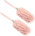 2PCS Car Interior Duster, Soft Chenille Detailing Brush with Extension Pole, Washable Long Handle Cleaning Duster Tool for Auto Dash Vent Window, Universal Home Car Cleaning Supplies (Pink)