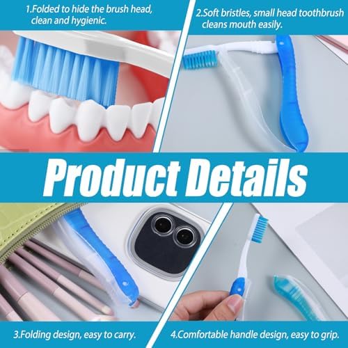 2 Packs Travel Toothbrush, Mini Portable Foldable Toothbrush Travel, Soft Medium Bristles for Camping Hiking Traveling School