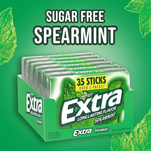 EXTRA Spearmint Sugar Free Chewing Gum Packs Bulk, 35 Sticks (6 Bulk Gum Packs)