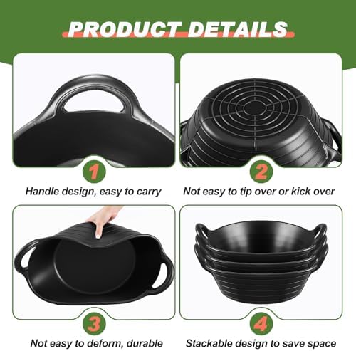 Maxdot 3 Pieces Rubber Feed Pan with Handles 3 Gallon Heavy Duty Livestock Feed Tub for Horses Goats Chickens Ducks Flexible Garden Farm Utility Bucket Harvest Tub for Vegetables Washing Soil Mixing