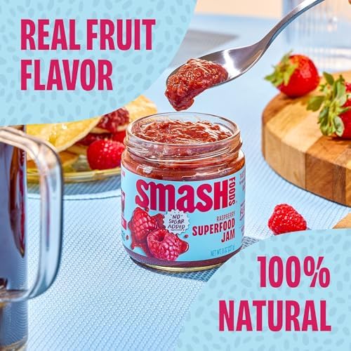 Smash Foods Raspberry Jam | Low-Calorie, No Sugar Added Keto Jam with Upcycled Fruit & Chia Seeds | Vegan, Paleo Superfood Fruit Spread (1 Jar)