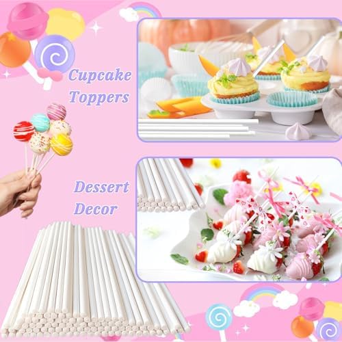 100 Count 6 Inch White Lollipop Sticks,Paper Cake Pop Stick,Sucker Treat Sticks for Chocolate Cookies Donut Packaging Wedding Party Cupcake Toppers Supplies 3.5mm