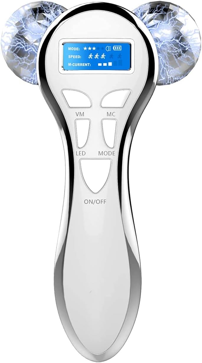 4D Microcurrent Face Massager Roller,Electric Rechargeable Face Lift Roller Arms Legs Massager for Anti Aging Wrinkles Facial Massage