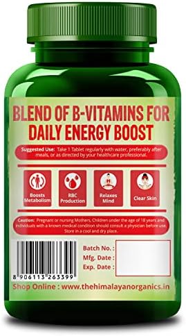 Himalayan Organics Vitamin B Complex with 100% RDA B1, B2, B3, B5, B6, B9 & B12 | 120 Veg Tablets