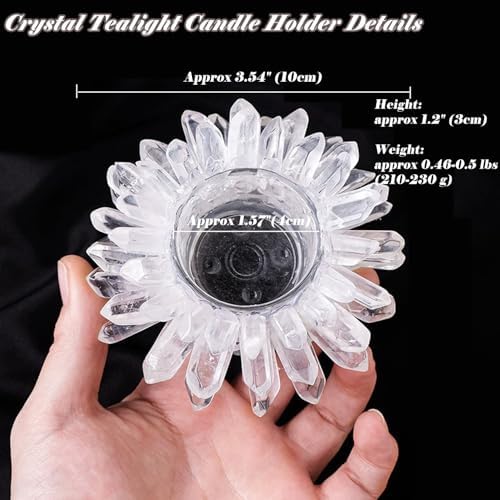 Natural Clear Quartz Crystal, Crystal Quartz Tealight Candle Holder Crystal Stone Candle Stand High Energy Geode Votive with Healing Effects (Not Included Candle)