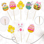 30pcs Easter Cupcake Toppers Egg Rabbit Bunny Chicken Cupcake Toppers Picks for Kids Baby Shower Birthday Easters Theme Party Decorations Supplies (Easter)