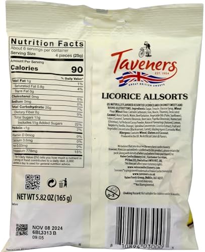 Taveners Liquorice Allsorts Great British Sweets 165g Pack of 2