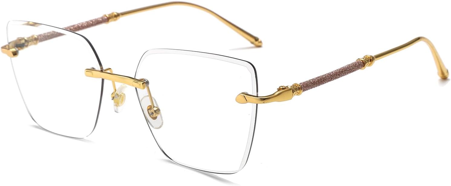 LJCZKA Blue Light Blocking Glasses Women Men Square Rimless Eyeglasses Anti Eye satrain Computer Glasses Metal Frame