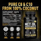 Zeal Naturals Pure MCT Oil Capsules - 3000mg, 360 Softgels |C10, C8 MCT Oil Unrefined Coconut | Energy Support & Brain Fuel Supplement | Gluten-Free