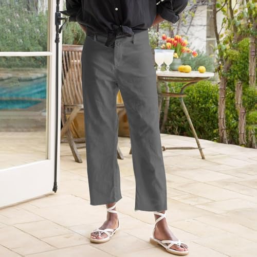 Womens Cotton Linen Cropped Pants Straight Leg Capris Loose Fit Summer Casual Ankle Length Work Trousers 2025