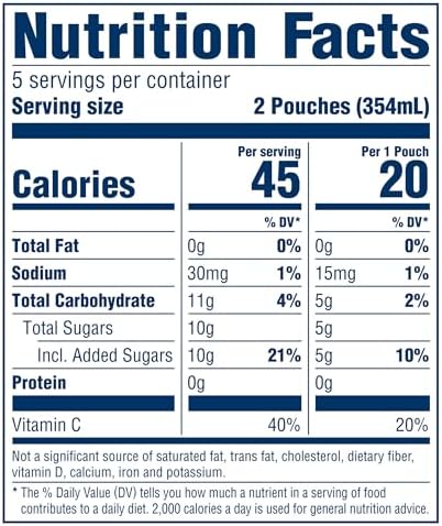 Kool-Aid Jammers Artificially Flavored Drink, 10 Pouches, for School Lunches and On-the-Go Hydration, Tropical Punch Artificially Flavored, Excellent Source of Vitamin C, 6 fl oz
