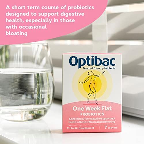 Optibac Probiotics One Week Flat - Vegan Probiotic Supplement for Digestion, Gut Health & Occasional Bloating, 5 Billion CFU - 7 Sachets