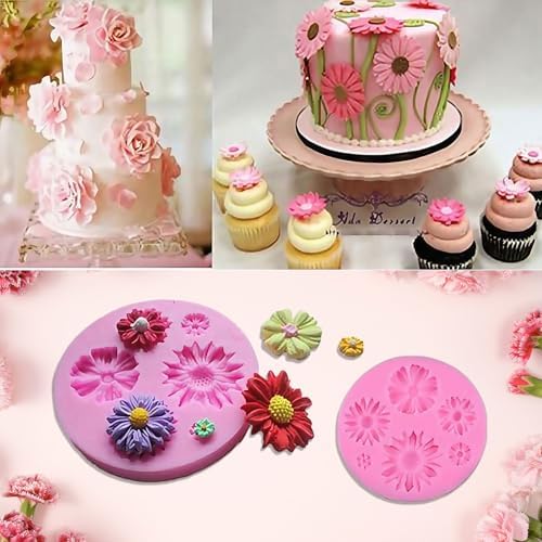 1PC Flower Silicone Mold, Chocolate Fondant Polymer Clay Candy Gummy Mold, Flower Shaped Silicone Molds for DIY Cake Cupcake Decor Craft-Pink