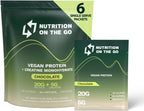 Nutrition On The Go Vegan Protein Powder Packets with Creatine – 20g Plant Proteins + 5g Creatine – Single-Serve Travel Protein Powder – All-Natural, Gluten-Free – Chocolate – (6-Pack)