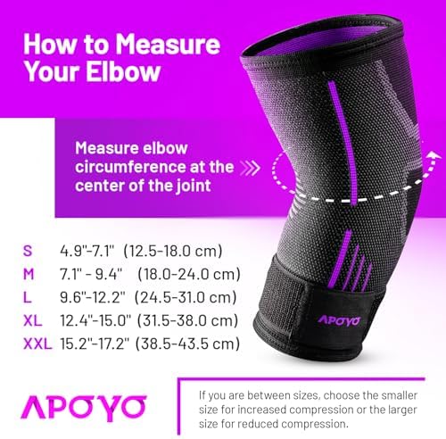 APOYO Elbow Brace for Tendonitis and Tennis Elbow, Elbow Compression Sleeve, Elbow Brace for Women and Men w/ Adjustable Strap for Tennis Elbow Relief, Weightlifting, Arthritis, Workouts, Reduce Joint Pain During Fitness Activity (Purple (Pair), Large)