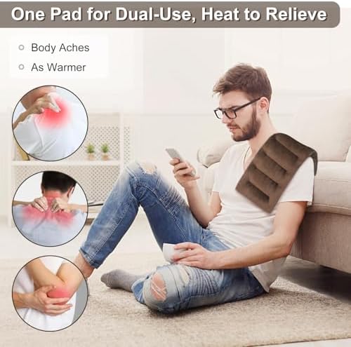 SuzziPad Microwave Heating Pad for Neck and Shoulder Back Discomfort, 7x16 Fatigue Soothing Heating Pad Microwavable, Moist Heat Pack, Unscented Hot Pack Microwavable for Aches, Sore Muscle, Brown