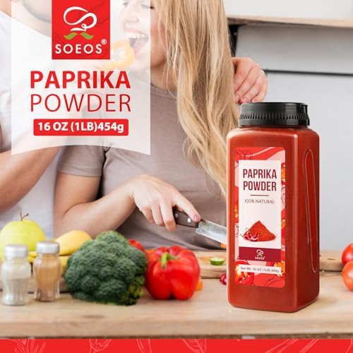 Soeos Paprika Powder, 16 oz (Pack of 1), Sweet Paprika Seasoning for Marinade, Cooking, Grilling, Dipping, Perfect for Chicken, Pork, Beef and Vegetables