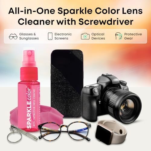 Sparkle Anti-Reflective Safe Lens Cleaner & Repair Kit – (2) 1oz Glasses Cleaner Spray, (2) Microfiber Cloth & Keychain Screwdriver for Eyeglasses, Sunglasses, Lenses & Screens (5 Piece Set)