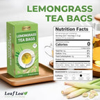 LeafLea Lemongrass Tea Bags, 40 Count, 100% Natural Lemongrass Leaves, Te Limon Grass, Te de Limoncillo Herbal Tea with Smooth Light Aroma, Sugar-Free, Caffeine-Free, Non-GMO, Vegan Friendly