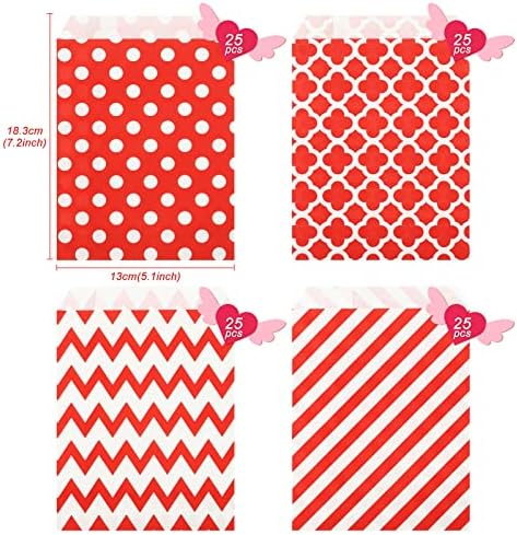 KESOTO 100 Pack Christmas Valentine Red Cookie Candy Buffet Bags, 5x7 Small Paper Bags for Valentines Day Birthday Holiday Party Favor Supplies