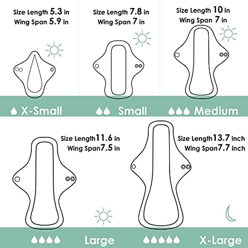wegreeco 6 Pcs Reusable Menstrual Pads, Ultra Absorbent Cloth Pads for Heavy Flow, Sanitary for Teens, Women, Nonslip Panty Liners + Bag (Mustard Yellow, Grey, Beige, S)