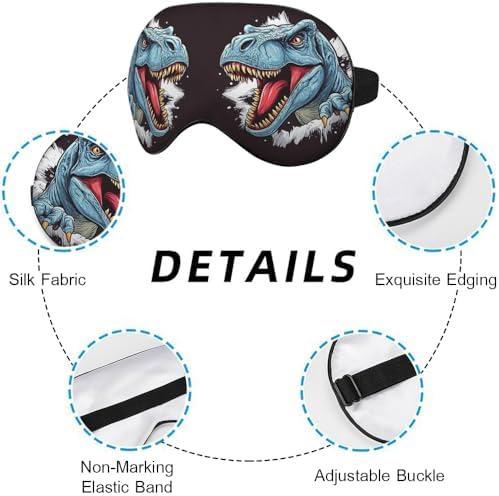 Dinosaur Silk Eye Mask Sleep Mask Tyrannosaurus Rex Beast Roaring Fiercely Black Eye Mask with Adjustable Strap Lightweight for Women Work Travel Night Sleep