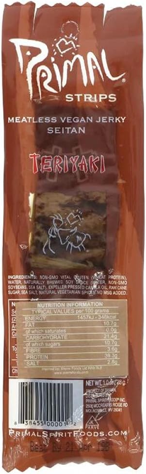 Primal Strips Teriyaki Meatless Vegan Jerky Seitan, 1 oz