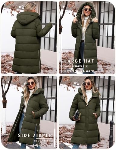 Womens Winter Long Puffer Coat Thicken Ladies Quilted Jacket Puffy Padded Zip Hood Parka Side Zipper Trendy 2026