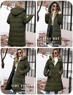 Womens Winter Long Puffer Coat Thicken Ladies Quilted Jacket Puffy Padded Zip Hood Parka Side Zipper Trendy 2026