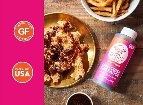Mr Bing Sweet & Spicy Chili Crisp BBQ Sauce, 14.75 oz, Marinade Dip and Stir-Fry Sauce, Made in USA, Gluten-Free, MSG Free (Pack of 1)