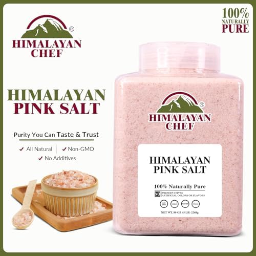 Himalayan Chef Himalayan Pink Salt - 5 lbs Fine Grain Plastic Jar - 100% Natural and Pure Gourmet Crystal - Contains 84 Essential Minerals | Kosher and Vegan Certified