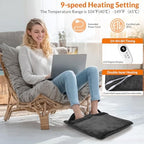Double Sided Electric Foot Warmer with 9 Heat Settings & 3 Timer(1-4-8H); Foot Warmers for feet with Fast Heating & Auto Shut Off; Ultra-Soft Machine Washable Plush; Portable for Office, Home (Grey)