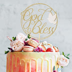 God Bless Cake Topper with Dove - Glitter Gold Baptism Cake Topper, First Communion CakeTopper, Religious Baptism, Christening, Child Dedication Keepsake Decorations