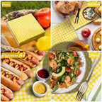 Gatherfun Party Supplies, Disposable Paper Napkins Yellow and White Gingham Napkins for Easter Party（3-ply, 6.5X6.5 in, 50-Pack)