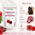 Hibiscus Powder 8oz - Dried Hibiscus Petals Powder, Flor de Jamaica for Herbal Tea, Smoothies, Hair & Skin Care, Natural Food Color, Hibiscus Sabdariffa Roselle ~ Herb Magic