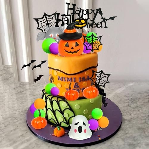 Halloween Cake Toppers 3D Pumpkin Bat Ghost Cake Balls Cake Decorations Happy Halloween Theme Birthday Supplies (Style 01)