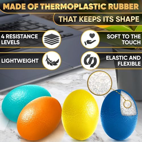 4 Pcs Squeeze Balls for Hand Therapy - 4 Resistance Levels Hand Exercise Balls for Arthritis, Pleasant to Touch & Lightweight - Physical Therapy Ball for Recovery, Stress Relief, Grip Strength, Focus