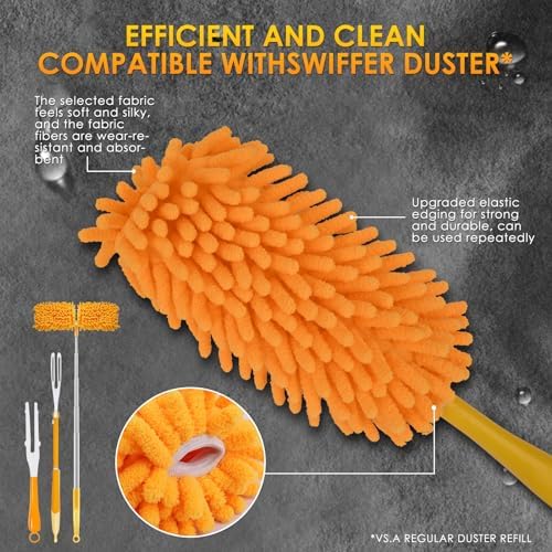 Redones Dusters for Swiffer - Reusable Duster Refill Compatible with Swiffer Hand Duster(8 Pack+1Handle), 360 Heavy Duty Dusters Refills