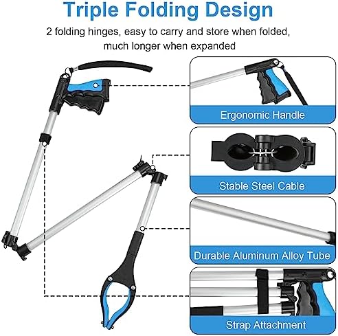 Housolution Reacher Grabber Tool, 43" Extra Long Grabbers for Elderly, Lightweight Handy Trash Claw Grabber with Magnets, Reaching Assist Tool for Trash Pick Up, Arm Extension, Litter Picker (Blue)