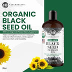 NaturoBliss Organic Black Seed Oil 100 Virgin Cold Pressed Omega 3 6 9 Super Antioxidant for Immune Support, Joints, Mobility, Digestion, Hair Skin Vegan, Gluten-Free, Non-GMO USDA Certified 8oz