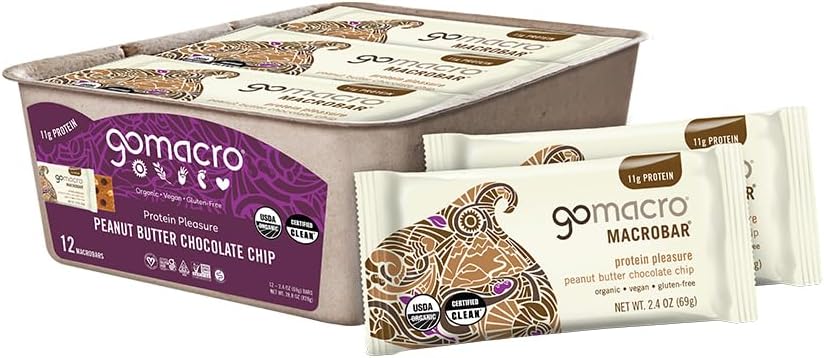 GoMacro MacroBar Organic Vegan Protein Bars - Peanut Butter Chocolate Chip (2.4 Ounce Bars, 12 Count)