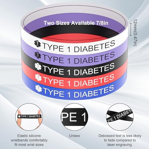 5PCS Medical Alert Bracelet for Men Women, Medical Alert ID Silicone Wristband for Diabetic D.N.R Pacemaker Epilepsy