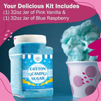 Cotton Candy Floss Sugar – Pink Vanilla & Blue Raspberry (2 Pack, 2 lb Each) | Premium Spun Sugar for Cotton Candy Machines | Perfect for Parties, Events & Home Use (2 Pack – 2 lb Jars)