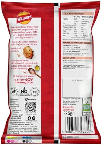 Walkers Crisps Ready Salted x 32 1040g