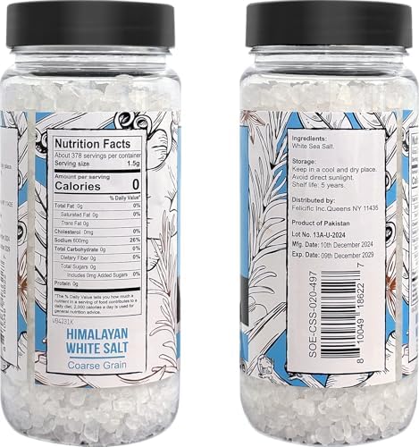 Soeos Sea Salt, Coarse Grain, 20 Oz (1.25 Pound), Non-GMO, Nature Himalayan White Salt, Rock Salt for Grinder Refill (Pack of 1)