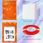Qenk 100PCS Empty Holographic Nail Storage Bag Press on Nail Packaging Bag and 100PCS Shiny white cardboard Nail Tips Packaging Bags with 1 Roll Transparent Tape (Orange)
